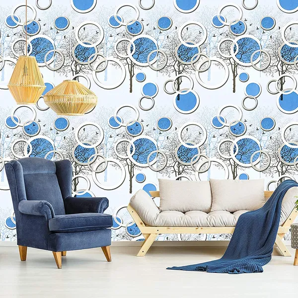 Blue_Pvc_Wall_Stickers_For_Living_Room_|_3D_Geometric_Blue_Design_Self_Adhesive_Wallpaper_45Cm(W)_X600Cm(L)-28Sqft/Roll