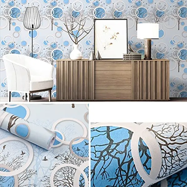 Blue_Pvc_Wall_Stickers_For_Living_Room_|_3D_Geometric_Blue_Design_Self_Adhesive_Wallpaper_45Cm(W)_X600Cm(L)-28Sqft/Roll