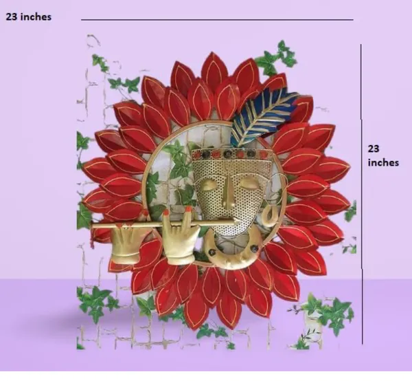 Metal_Build_|_Flower_Red_Krishna_Round_Frame_|_Water_Resistant_(23*2*23_Inch)