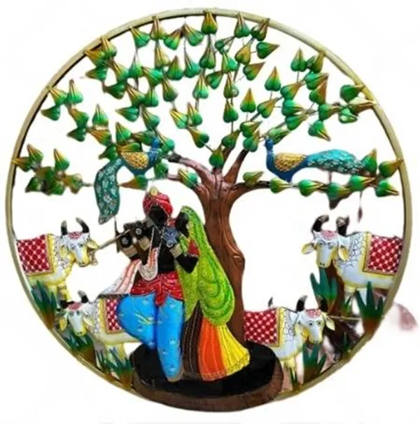 Metal_Build_|_Multicolor_Radha_Krishna_With_Cow_Round__Wall_Decor_|_Water_Resistant