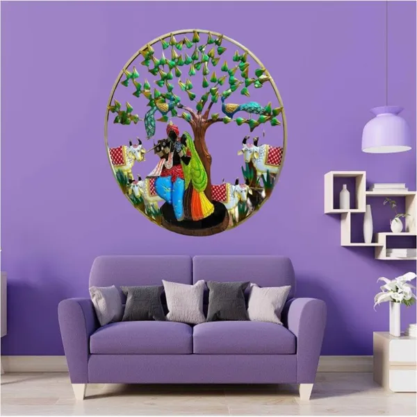 Metal_Build_|_Multicolor_Radha_Krishna_With_Cow_Round__Wall_Decor_|_Water_Resistant