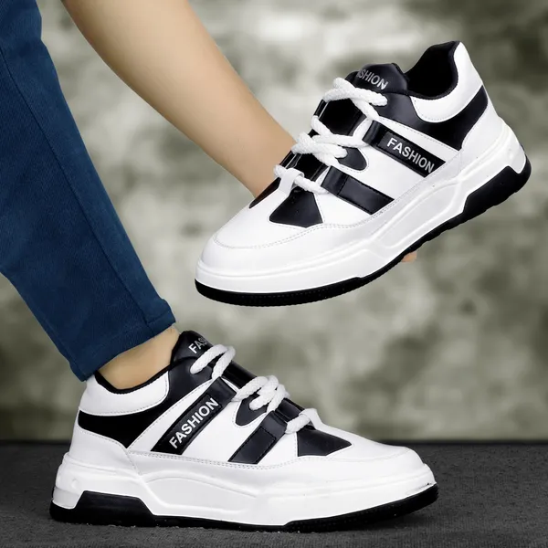 White_Synthetic_Leather_Airmix_Round_Tip_Casual_Shoes_For_Men