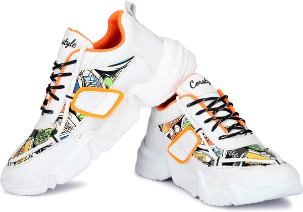 Orange_Synthetic_Leather_Airmix_Round_Tip_Sports_Shoes_For_Men