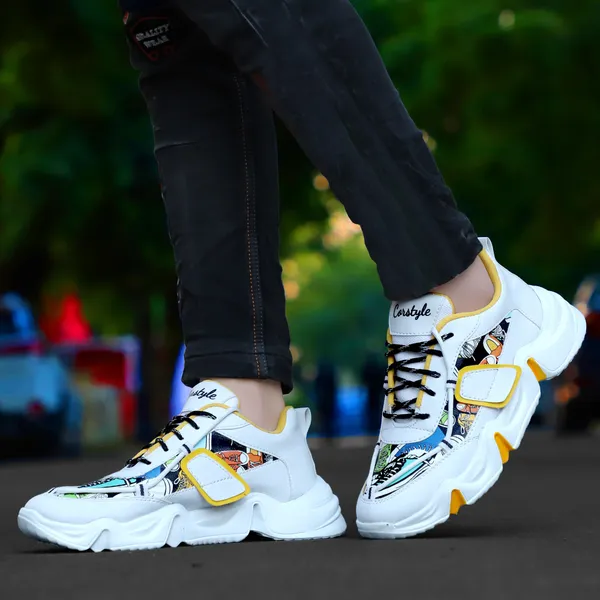 Yellow_Synthetic_Leather_Airmix_Round_Tip_Sports_Shoes_For_Men