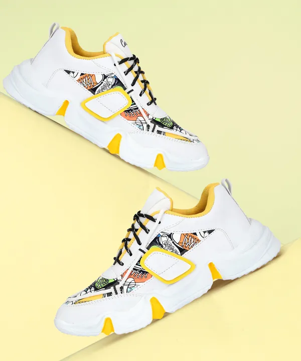 Yellow_Synthetic_Leather_Airmix_Round_Tip_Sports_Shoes_For_Men