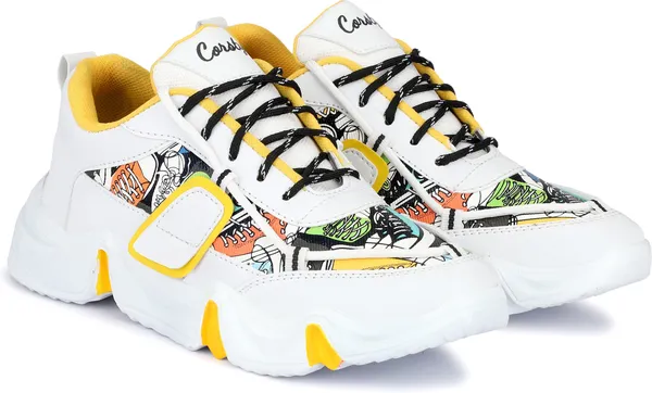 Yellow_Synthetic_Leather_Airmix_Round_Tip_Sports_Shoes_For_Men