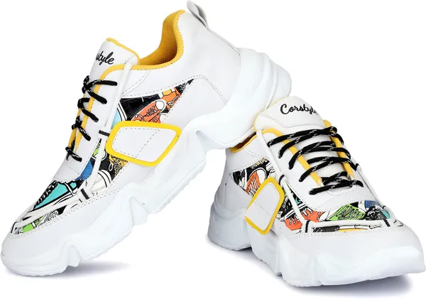Yellow_Synthetic_Leather_Airmix_Round_Tip_Sports_Shoes_For_Men