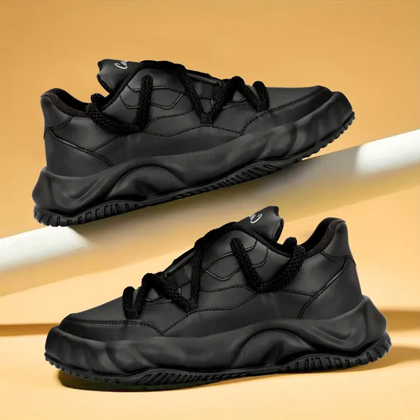 Black_Synthetic_Leather_Airmix_Round_Tip_Sports_Shoes_For_Men