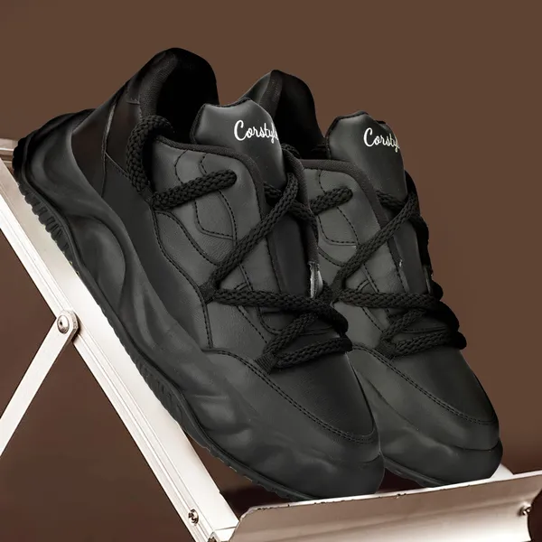Black_Synthetic_Leather_Airmix_Round_Tip_Sports_Shoes_For_Men