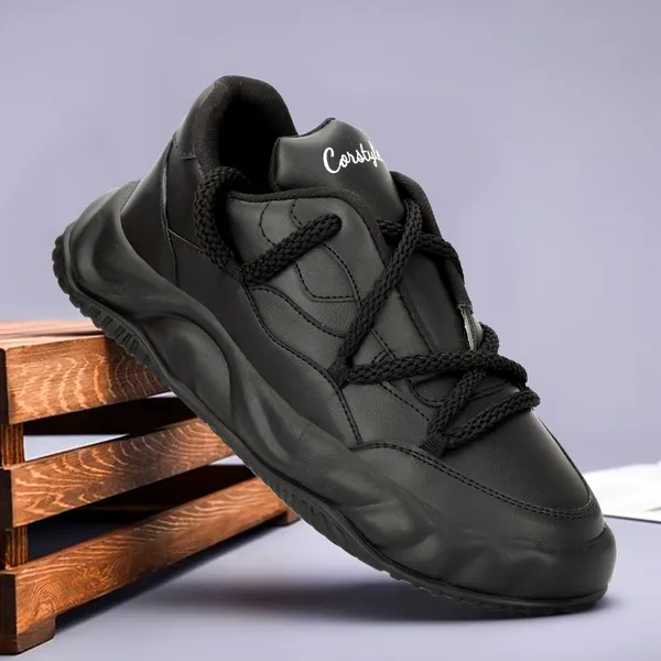 Black_Synthetic_Leather_Airmix_Round_Tip_Sports_Shoes_For_Men
