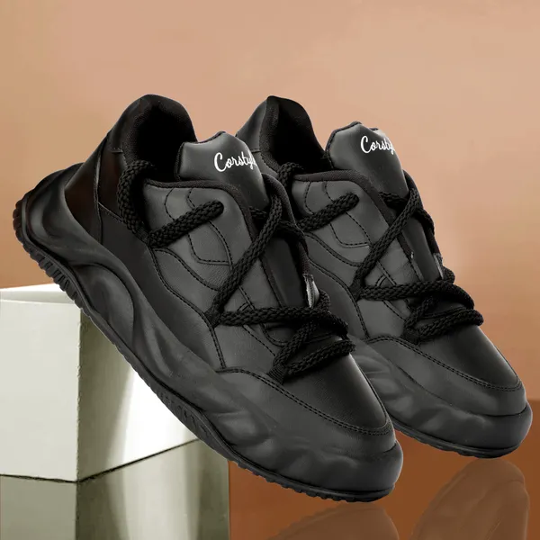 Black_Synthetic_Leather_Airmix_Round_Tip_Sports_Shoes_For_Men