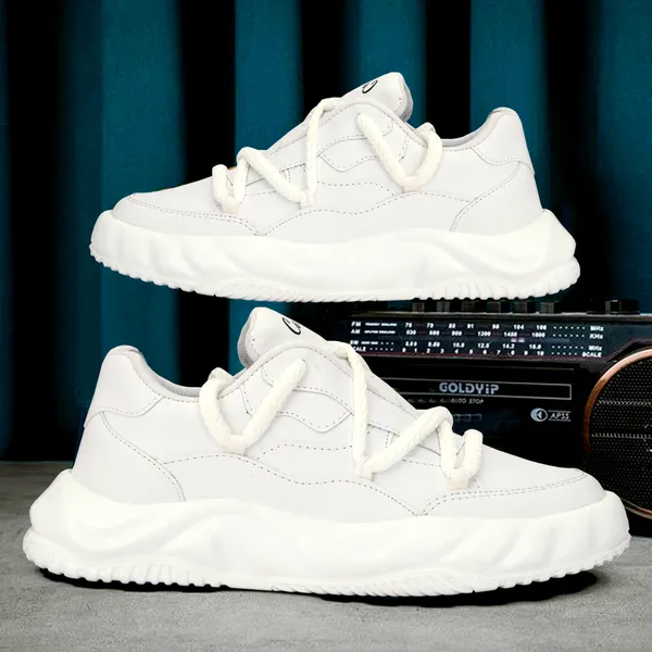 White_Synthetic_Leather_Airmix_Round_Tip_Sports_Shoes_For_Men