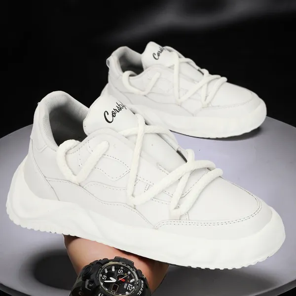 White_Synthetic_Leather_Airmix_Round_Tip_Sports_Shoes_For_Men
