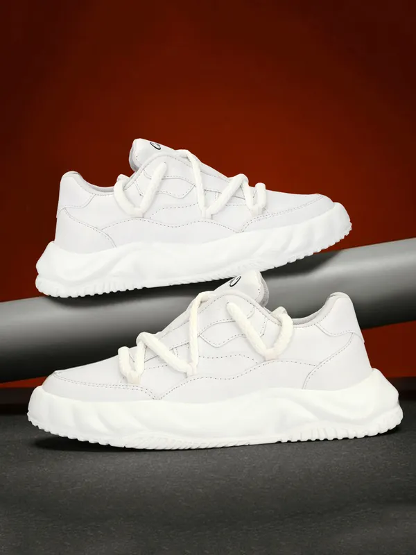 White_Synthetic_Leather_Airmix_Round_Tip_Sports_Shoes_For_Men