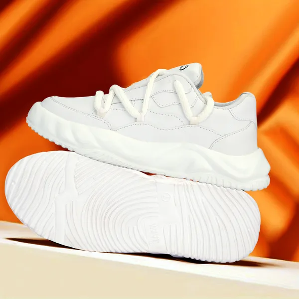 White_Synthetic_Leather_Airmix_Round_Tip_Sports_Shoes_For_Men