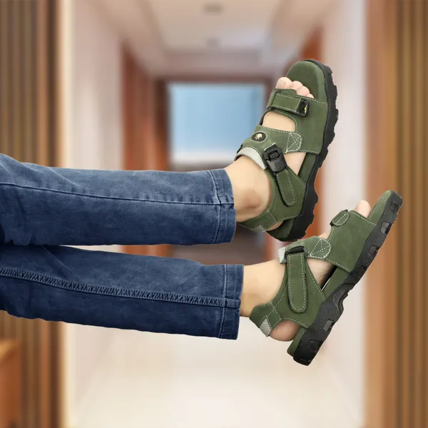 Green_Leather_Cotton_Sports_Sandal_For_Men