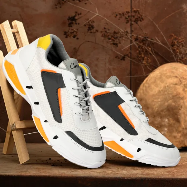 White_Mesh_Airmix_Round_Tip_Sports_Shoes_For_Men