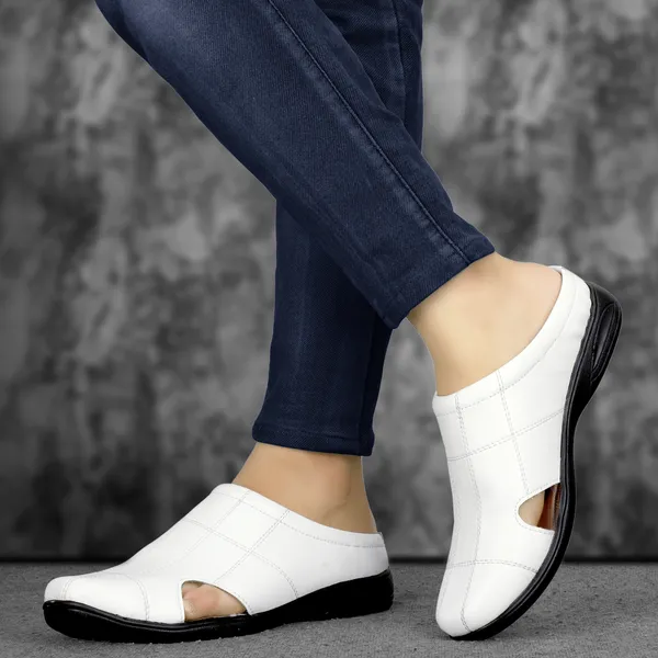 White_Synthetic_Leather_Cotton_Cushion_Casual_Sandal_For_Men