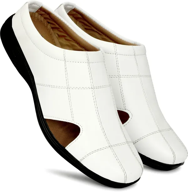 White_Synthetic_Leather_Cotton_Cushion_Casual_Sandal_For_Men