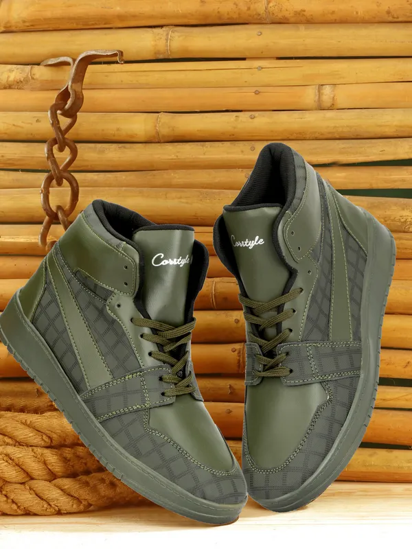 Green_Synthetic_Leather_Airmix_Round_Tip_Casual_Shoes_For_Men