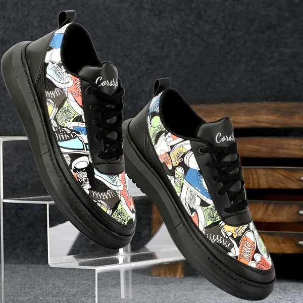 Black_Synthetic_Leather_Airmix_Round_Tip_Casual_Shoes_For_Men