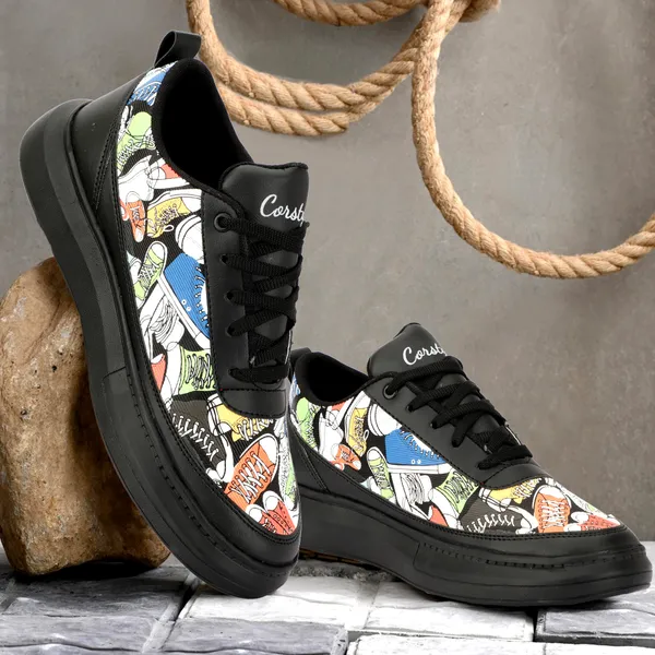 Black_Synthetic_Leather_Airmix_Round_Tip_Casual_Shoes_For_Men