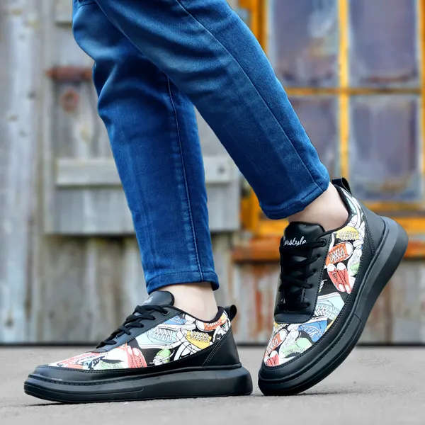 Black_Synthetic_Leather_Airmix_Round_Tip_Casual_Shoes_For_Men