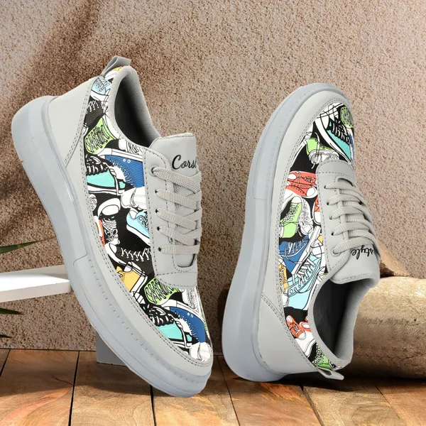 Grey_Synthetic_Leather_Airmix_Round_Tip_Casual_Shoes_For_Men