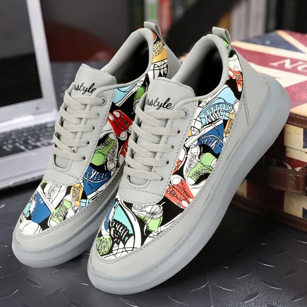 Grey_Synthetic_Leather_Airmix_Round_Tip_Casual_Shoes_For_Men