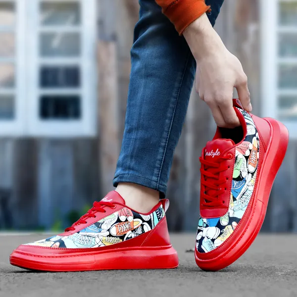Red_Synthetic_Leather_Airmix_Round_Tip_Casual_Shoes_For_Men