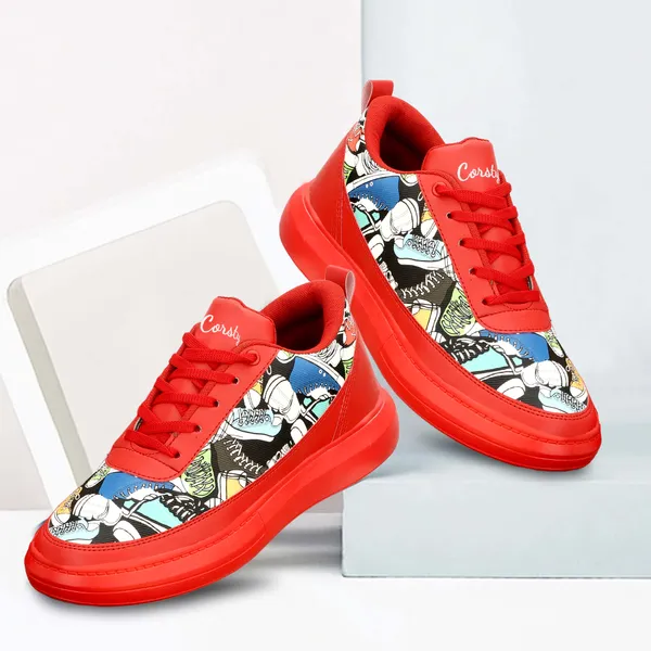 Red_Synthetic_Leather_Airmix_Round_Tip_Casual_Shoes_For_Men