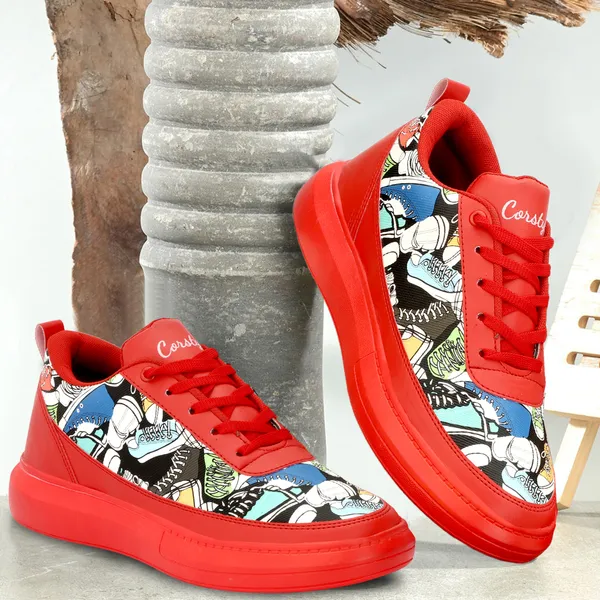 Red_Synthetic_Leather_Airmix_Round_Tip_Casual_Shoes_For_Men