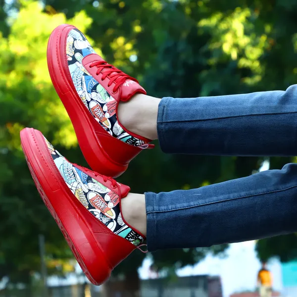 Red_Synthetic_Leather_Airmix_Round_Tip_Casual_Shoes_For_Men
