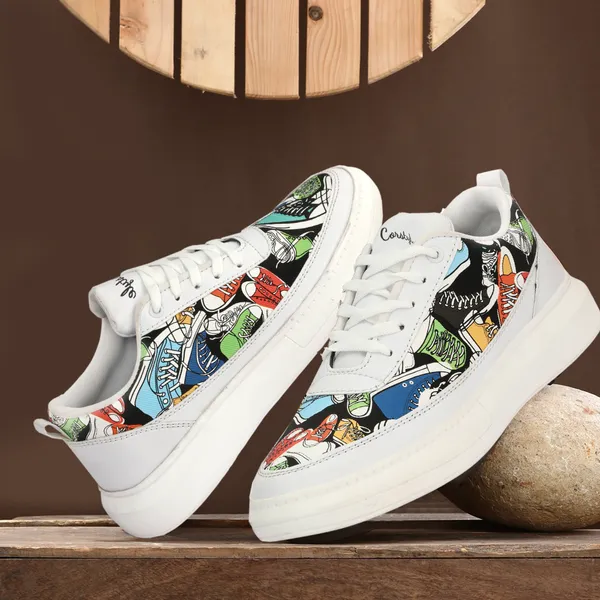 White_Synthetic_Leather_Airmix_Round_Tip_Casual_Shoes_For_Men