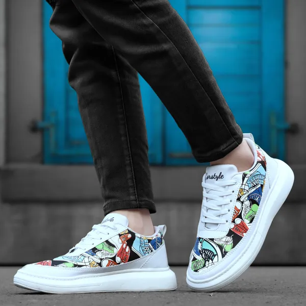 White_Synthetic_Leather_Airmix_Round_Tip_Casual_Shoes_For_Men