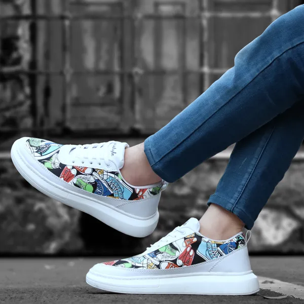 White_Synthetic_Leather_Airmix_Round_Tip_Casual_Shoes_For_Men