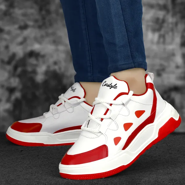 Red_Synthetic_Leather_Airmix_Round_Tip_Sports_Shoes_For_Men
