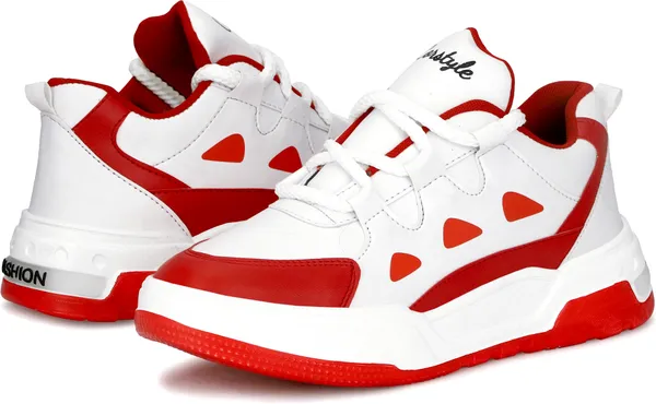 Red_Synthetic_Leather_Airmix_Round_Tip_Sports_Shoes_For_Men