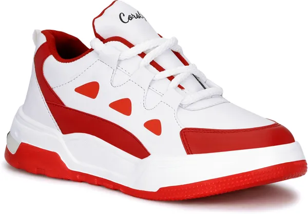Red_Synthetic_Leather_Airmix_Round_Tip_Sports_Shoes_For_Men