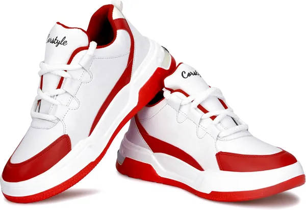 Red_Synthetic_Leather_Airmix_Round_Tip_Sports_Shoes_For_Men