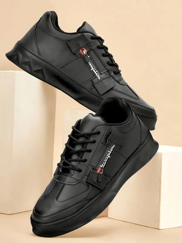 Black_Synthetic_Leather_Airmix_Round_Tip_Casual_Shoes_For_Men