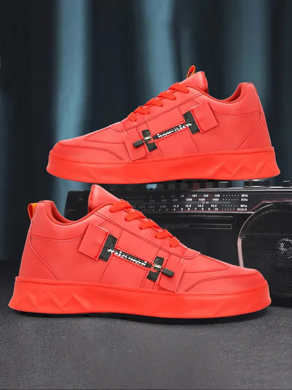 Red_Synthetic_Leather_Airmix_Round_Tip_Casual_Shoes_For_Men