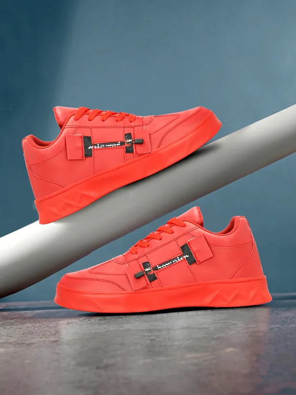 Red_Synthetic_Leather_Airmix_Round_Tip_Casual_Shoes_For_Men