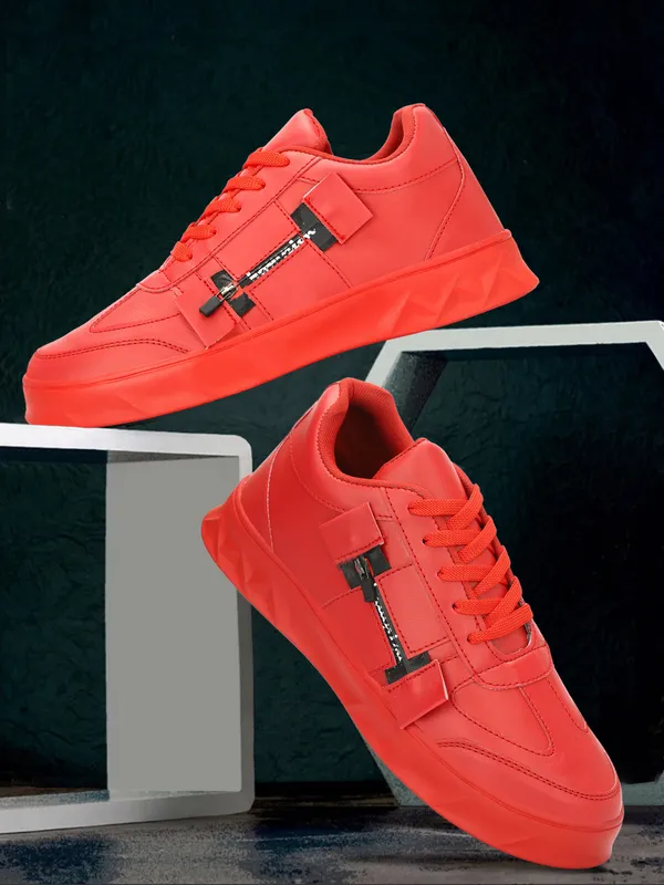 Red_Synthetic_Leather_Airmix_Round_Tip_Casual_Shoes_For_Men