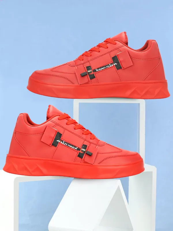 Red_Synthetic_Leather_Airmix_Round_Tip_Casual_Shoes_For_Men