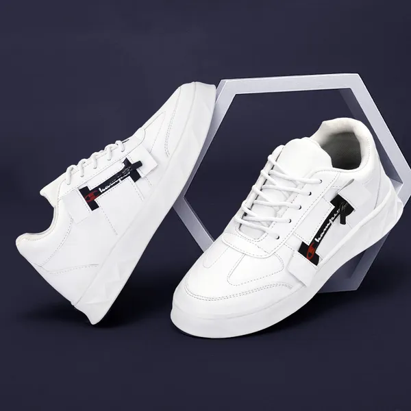 White_Synthetic_Leather_Airmix_Round_Tip_Casual_Shoes_For_Men