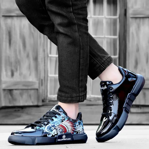 Black_Synthetic_Leather_Airmix_Round_Tip_Sports_Shoes_For_Men