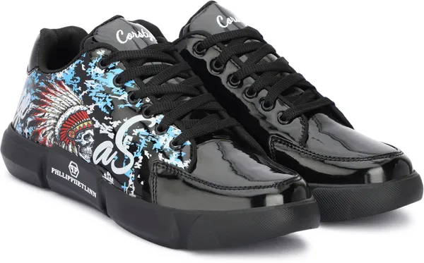 Black_Synthetic_Leather_Airmix_Round_Tip_Sports_Shoes_For_Men