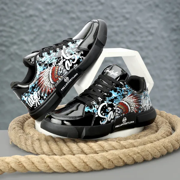 Black_Synthetic_Leather_Airmix_Round_Tip_Sports_Shoes_For_Men