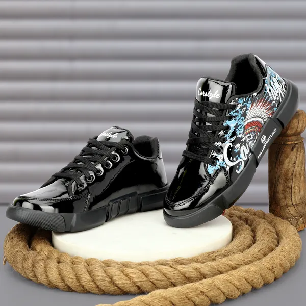 Black_Synthetic_Leather_Airmix_Round_Tip_Sports_Shoes_For_Men